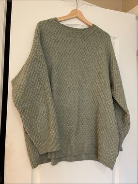 Olive Green Textured Crewneck Sweater